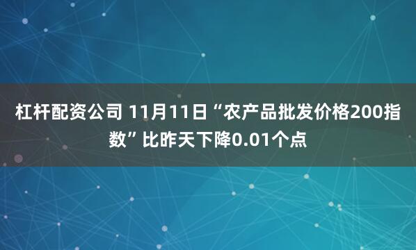 杠杆配资公司 11月11日“农产品批发价格200指数”比昨天下降0.01个点